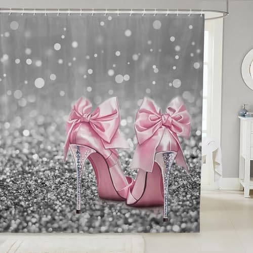 Manfei Glitter Pink High-Heels Shower Curtains