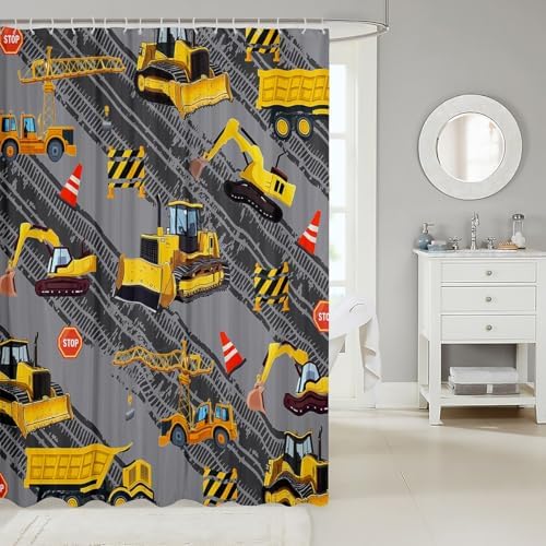 Waterproof 72x78 Cartoon Excavator Shower Curtain