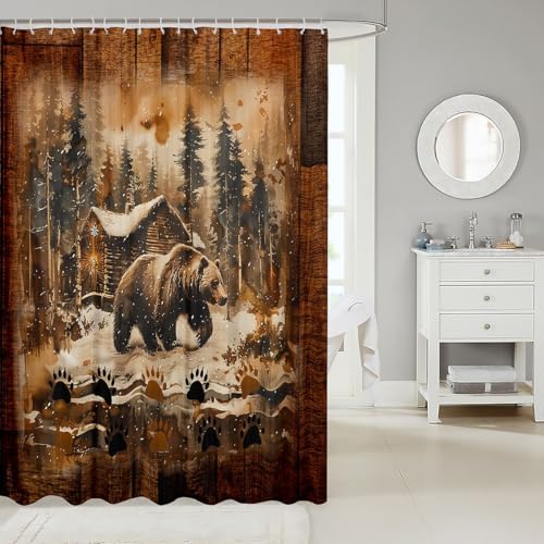 Matching Set Rustic Bear Bath Curtain Kids Bruins 72x72 Durable Microfiber
