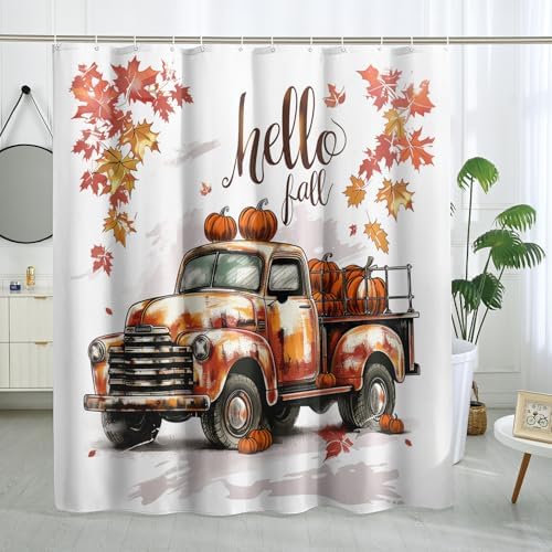 Fall Kawaii Truck Shower Curtain Set 72x72 Autumn Cartoon for the bathroom