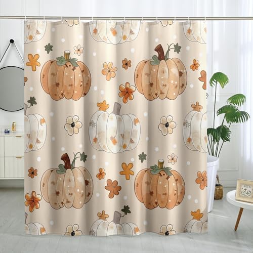GDHBLING Fall Dot Pumpkin Shower Curtain with Rust-Proof Metal Rings