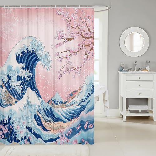Feelyou Japanese Wave Bath Curtain for Boys Girls 72x72