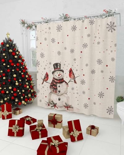 JasmineM Christmas Snowman Snowflake Shower Curtain Set