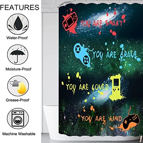 ALEXEX 4 PCS Star Outer Space Kids Shower Curtain Set