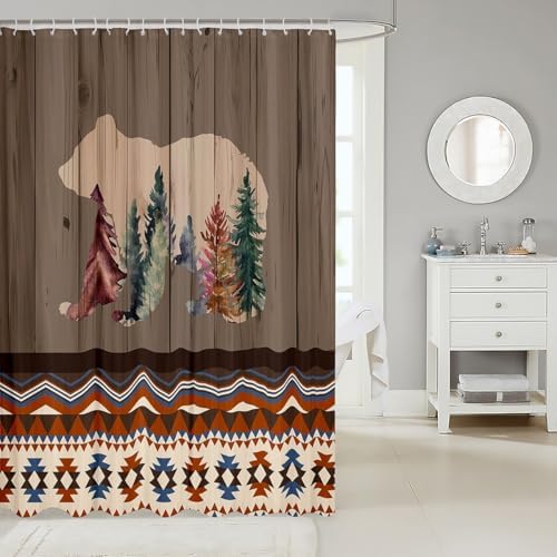 84x72 inch Bear BathShowers Curtain Set Rustic Southwestern Design Waterproof Easy to Install