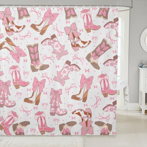 Feelyou Pink Western Bath Curtain Cowgirl Cowboy Boots