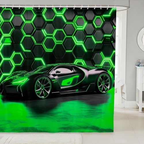 72x72 Green Racing Car Shower Curtain