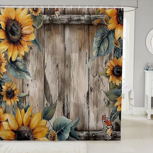 Feelyou Farmhouse 72x72 Sunflower Shower Curtain Set for Kids Adults
