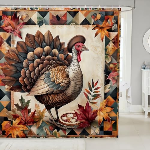 Feelyou Turkey Shower Curtain 72x72 Happy Fall Yall Bathroom Curtain Set Fun Functional
