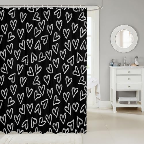jejeloiu Cute Heart Pattern Shower Curtain Set 1