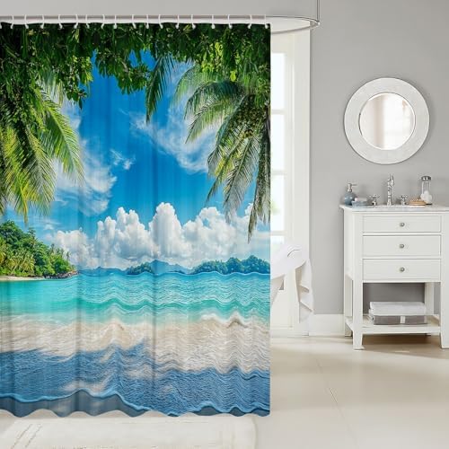 jejeloiu Blue Ocean Bath Curtain Set