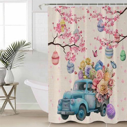 ZOE GARDEN Blue Easter Truck 36x72 Bath Shower Curtain with Hook