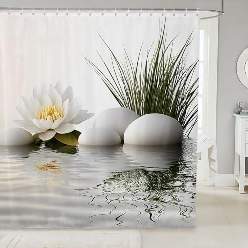 Kids White Zen Stone 72x72 Shower Curtain Set