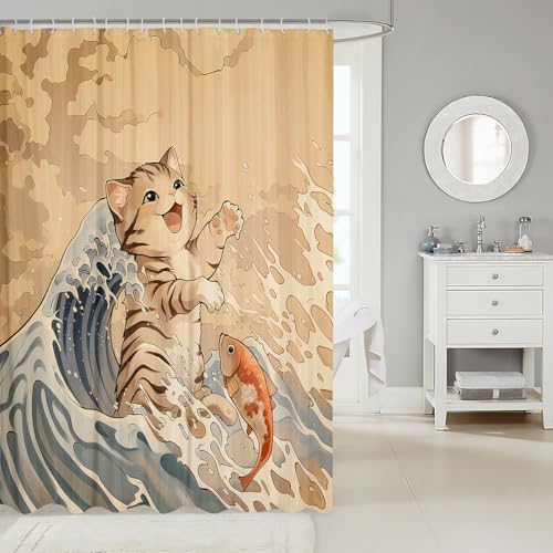 Perfect for Kids Kawaii Cat Bath Curtain 72x84 Waterproof