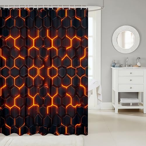 Fun Geometric Honeycomb Kids Bathroom Shower Curtain Set