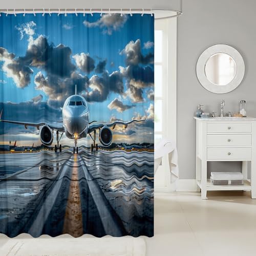 Jejeloiu Kids Aircraft Shower Curtain Set