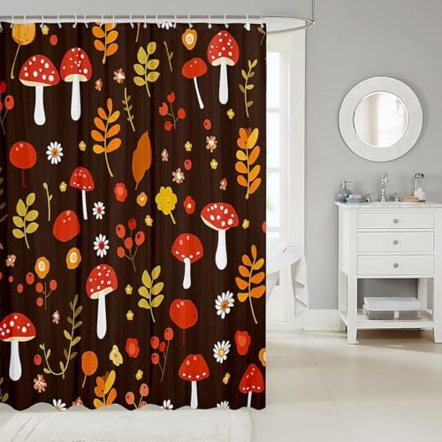 Feelyou Mushroom Shower Curtain Set 72x72 Boho Brown