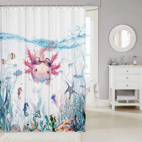 Feelyou Cute Axolotl Digital Printing shower curtain set for kids