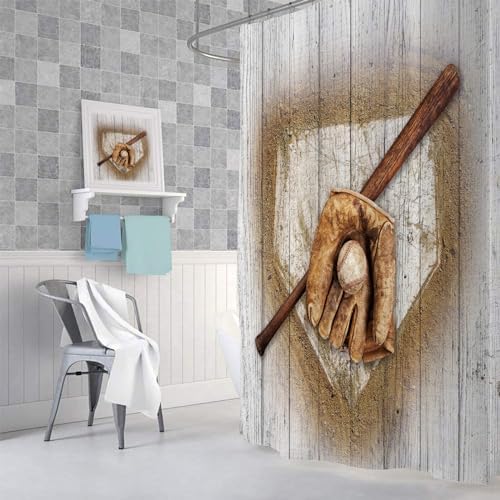 JAWO Baseball Shower Curtain Set with 12 Hooks