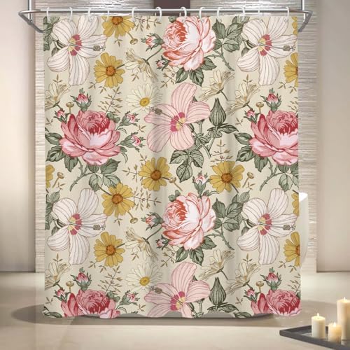 Coxila Pink Floral Shower Curtain Set
