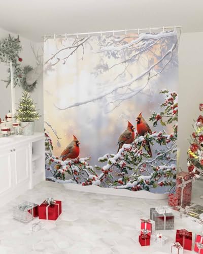 High-Quality Waterproof Bath Shower Curtain with Rustic Winter Birds Design