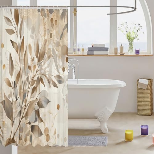 Feelyou Groovy Leaves 72x78 Brown Flower Bathroom Shower Curtain Durable Water Repellent