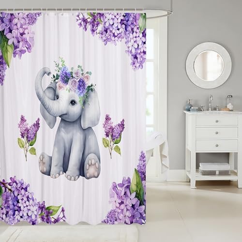 Manfei Cute Elephant Kids Shower Curtains