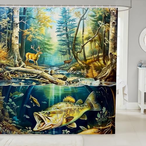 Feelyou Bass Fish Show Shower Curtain 72x78 Unique Fun