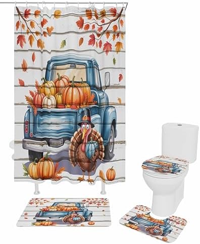 4-Piece Thanksgiving Fall shower curtain set waterproof