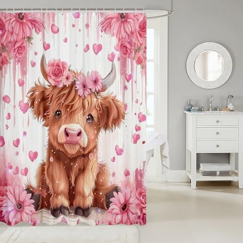 Jejeloiu Cute Highland Cow Shower Curtain Set 1
