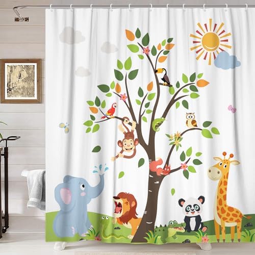 Cute Cartoon Animals Shower Curtain for Kids 70x70in