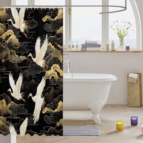Feelyou Japanese Crane Bath Curtain for Kids