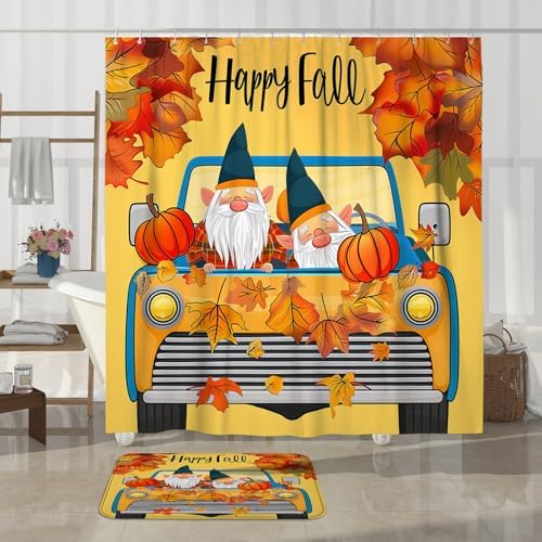 4PCS Fall Kids Gnome Shower Curtain Set with Hooks