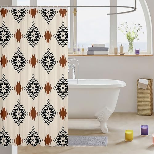 7jeloiu Striped Boho Bath Curtain 72x84 Southwestern Geometric Design