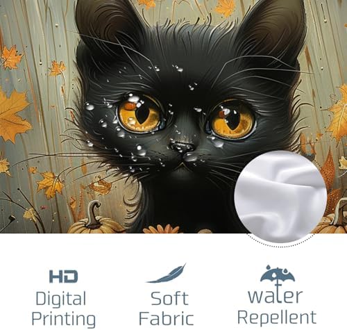 Halloween Cat 72x72 Autumn Wood Bath Shower Curtain with 12 Hooks