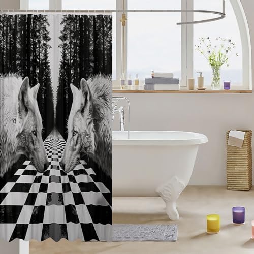 Manfei Wolf Kids Bathroom Shower Curtains Geometric Check 72x72 - 10Pack