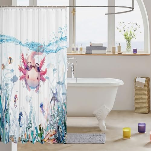 Feelyou Cute Axolotl Digital Printing shower curtain set for kids