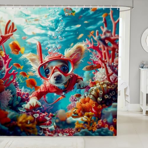 Cute Diving Dog Bathroom Curtain for Kids Adults