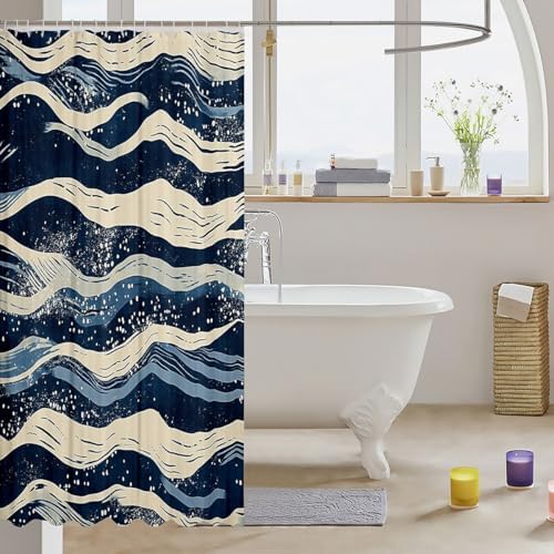 Feelyou Japanese Wave Shower Curtain Set 72x72 1
