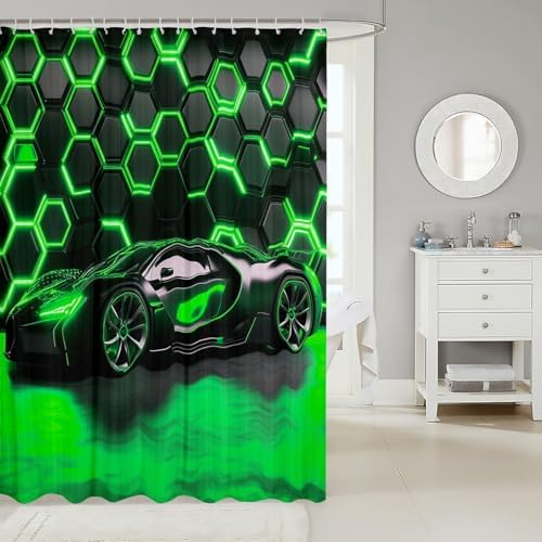 72x72 Green Racing Car Shower Curtain