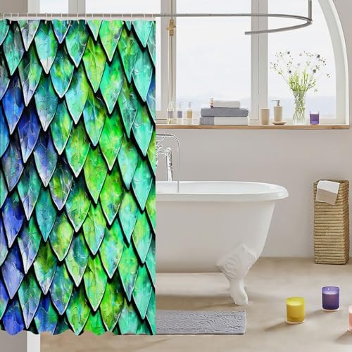 Feelyou Dragon Scale Bath Curtain Set 72x72 Wild Animal Skin Glitter Psychedelic