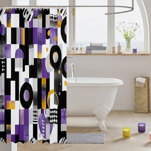 Manfei Geometric Shower Curtain with 12 Hooks