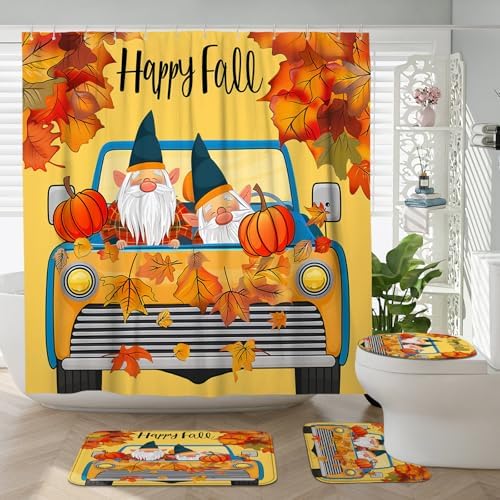 4PCS Fall Kids Gnome Shower Curtain Set with Hooks