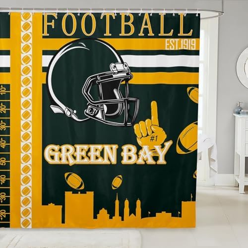 Feelyou 72x72 Green Bay Football Bath Curtain Easy Setup for Home Use