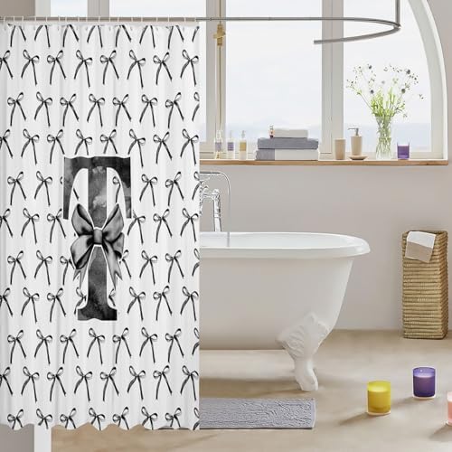 Manfei Cartoon Bowknot Kids Shower Curtain Set 72x72 Black Bow Tie Design