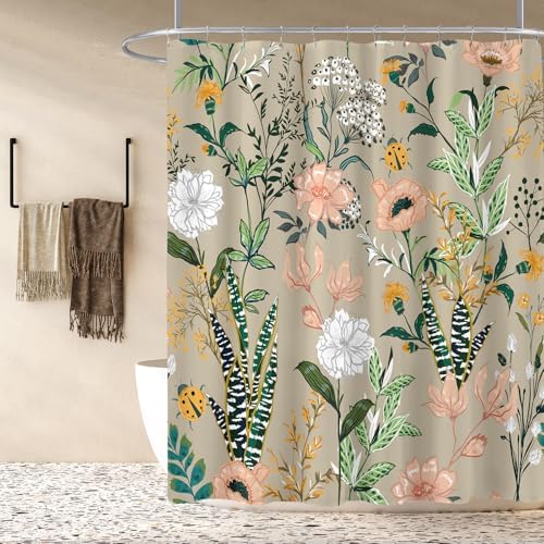 Beige-Pink Boho Floral Shower Curtain Fresh Breeze in Your Bathroom