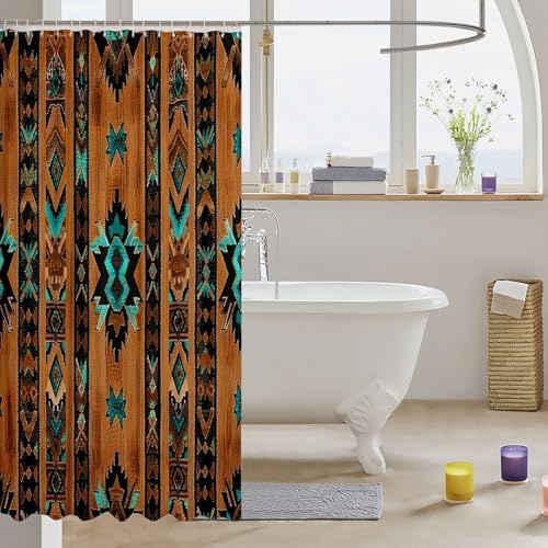 Feelyou Brown Southwestern Geometric Shower Curtain Set
