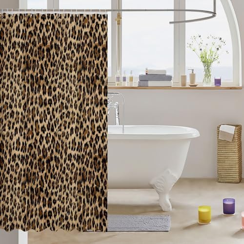 Feelyou Kids Leopard Print Shower Curtain Cowhide Bath Curtain Set Brown 72x78