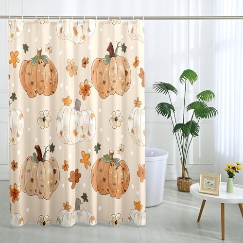 GDHBLING Fall Dot Pumpkin Shower Curtain with Rust-Proof Metal Rings
