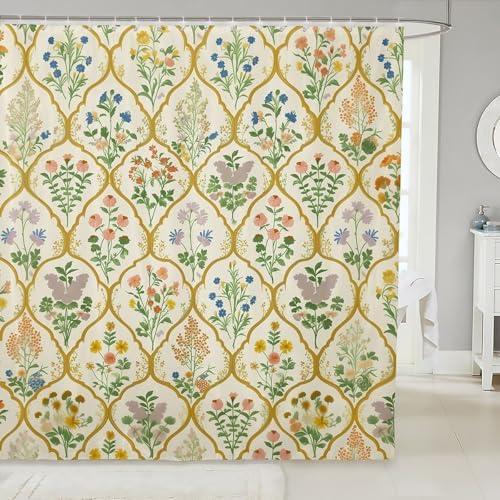 Manfei Rustic Flowers Shower Curtain with Hooks